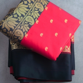 Indian saree satin fabric Black and Red