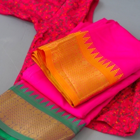 Saree indien complet satiné rose et vert