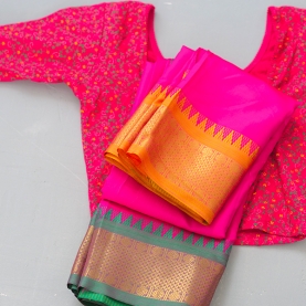 Indian saree satin fabric Pink and Green