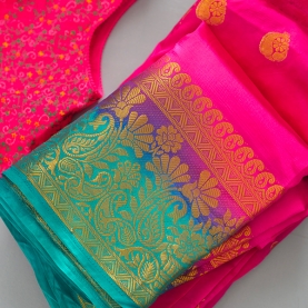 Indian saree satin fabric Pink and Green