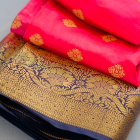 Indian saree satin fabric Red and Blue