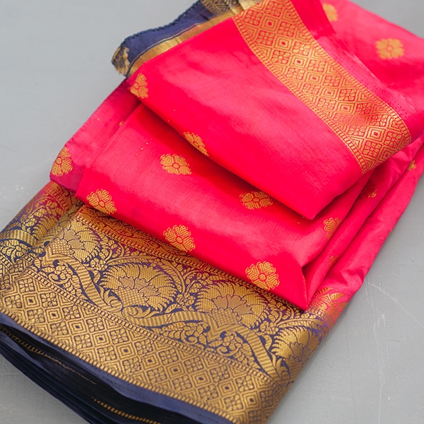 Saree indien complet satiné rouge et bleu