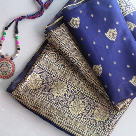 Indian saree satin fabric Dark Blue