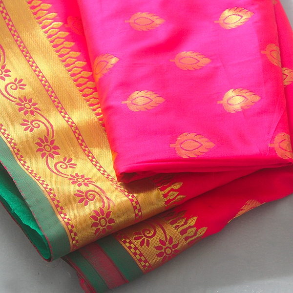 Saree indien complet satiné rose et vert