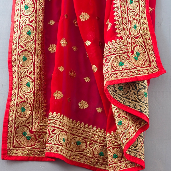 Indian embroidered saree red and golden