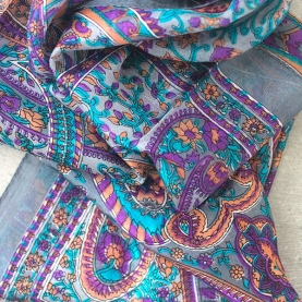 Foulard indien en soie gris et violet