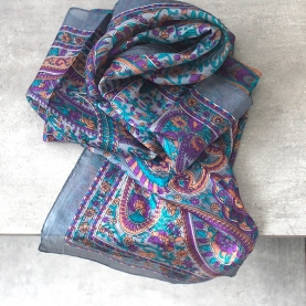 Foulard indien en soie chic gris et violet