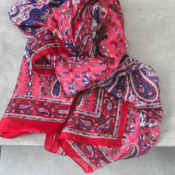 Indian silk scarf red and blue