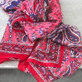 Foulard indien en soie chic rouge et marine