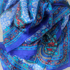 Indian silk scarf blue and cyan