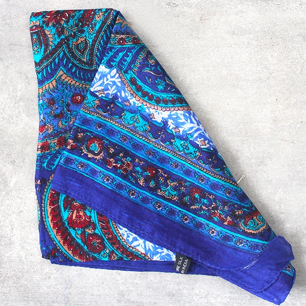 Indian silk scarf fashion blue and cyan