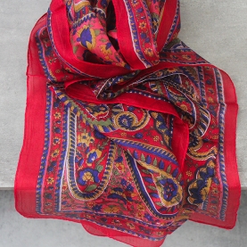 Foulard indien en soie chic rouge et bleu