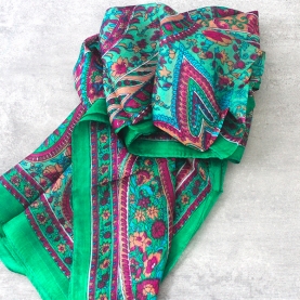 Indian silk scarf fashion green and pink