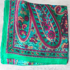 Indian silk scarf green and pink