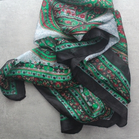 Foulard indien en soie noir et vert