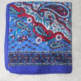 Foulard indien en soie bleu et rouge