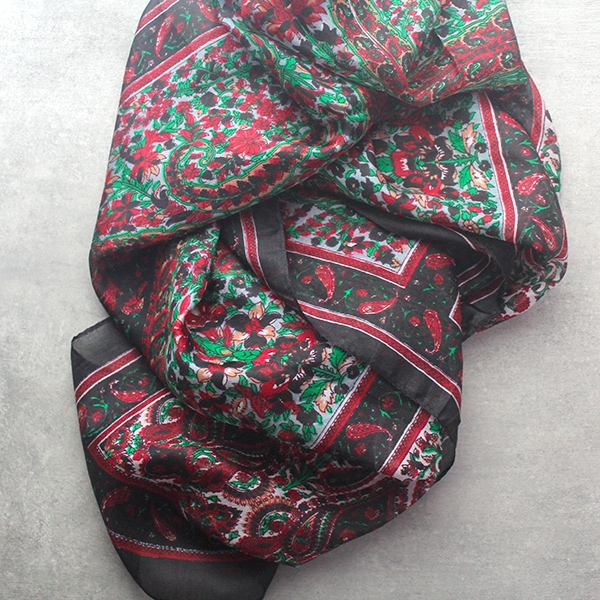 Indian silk scarf fashion black and red
