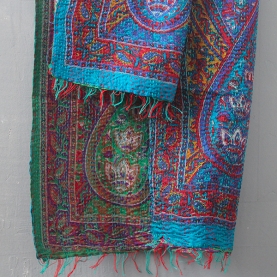 Indian handcrafted silk table runner blue and red