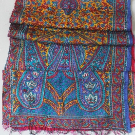 Indian handcrafted silk table runner blue and yellow