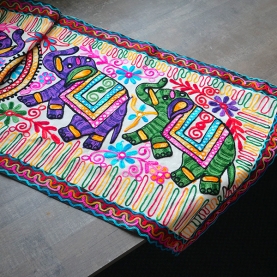 Indian handcrafted cotton table runner Elephants