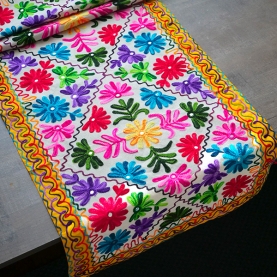 Indian handcrafted cotton table runner Flowers yellow
