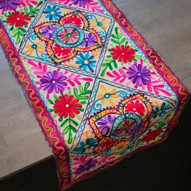 Indian handcrafted cotton table runner Flowers