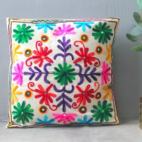 Indian cushion cover embroidered white L40