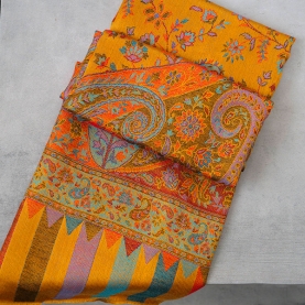 Indian embroidered cotton scarf mustard color