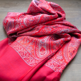 Indian Jamawar cotton scarf red color