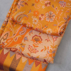 Indian embroidered cotton scarf yellow color