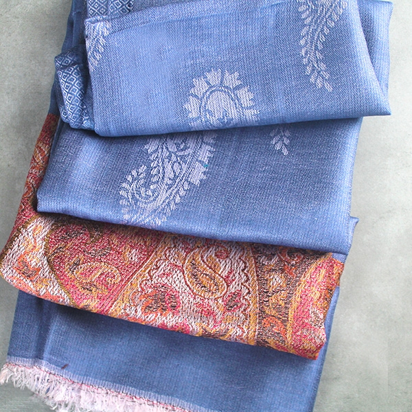 GURU-SHOP Écharpe Indienne Pashmina Motif Paisley Bleu - Douce Et Chaude Boho