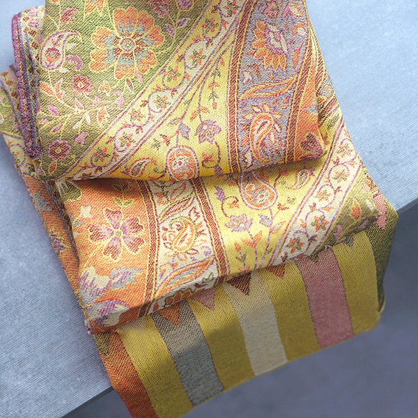 Indian embroidered cotton scarf yellow color