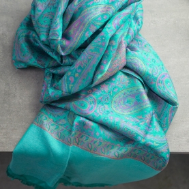 Indian Jamawar cotton scarf cyan color