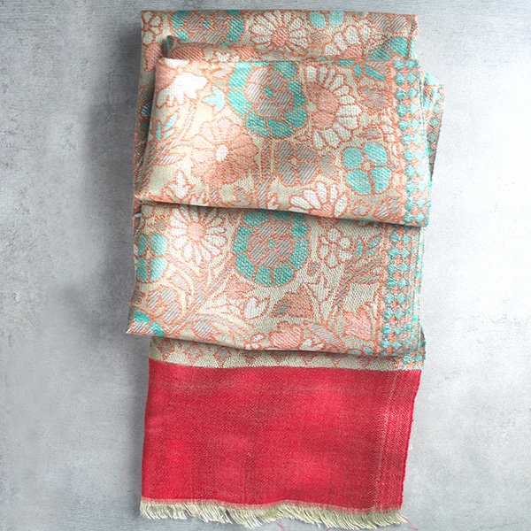 Indian Jamawar cotton scarf red and beige