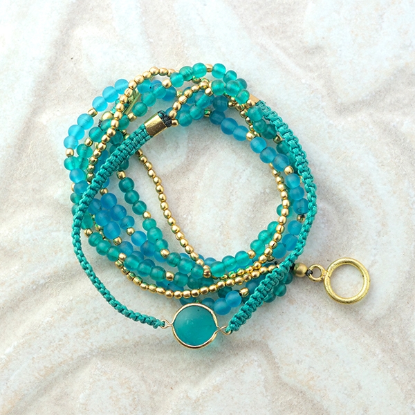 Bracelet collier indien 2 en 1 avec perles en verre bleu