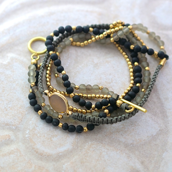 Bracelet collier indien 2 en 1 avec perles en verre noir