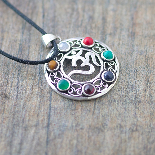 OM & 7 stones Indian metal pendant