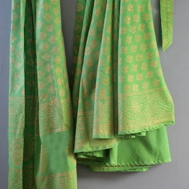 Indian cotton skirt Sanganeri print green and gold