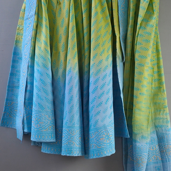 Indian cotton skirt Sanganeri print blue and green