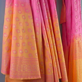Jupe indienne imprimée Sanganeri rose et orange