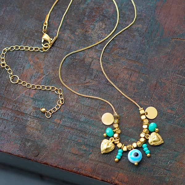 Indian ethnic necklace Nazar cyan color