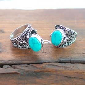 Bague indienne métal imitation turquoise