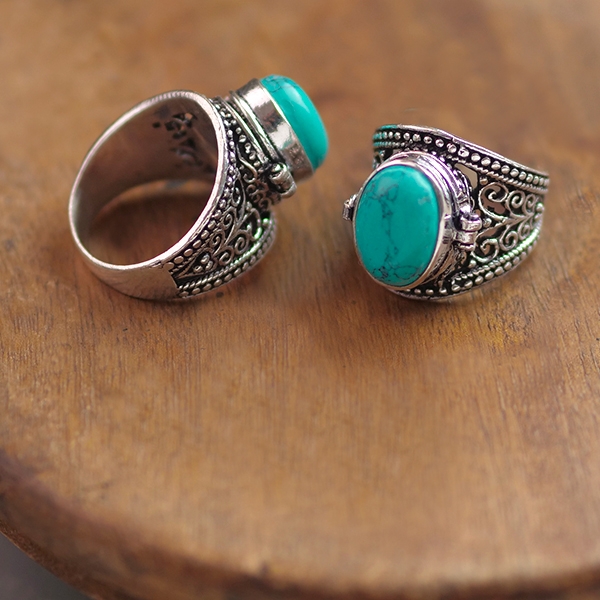 Bague indienne métal imitation turquoise T56