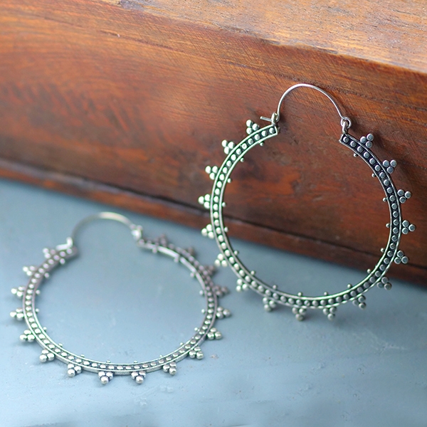 Indian creole earrings silver metal