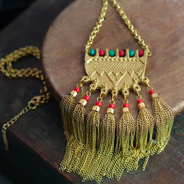 Indian ethnic long necklace golden metal