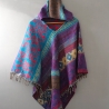 Poncho en laine népalais original violet et bleu