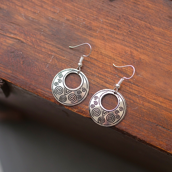 Indian earrings old silver metal round
