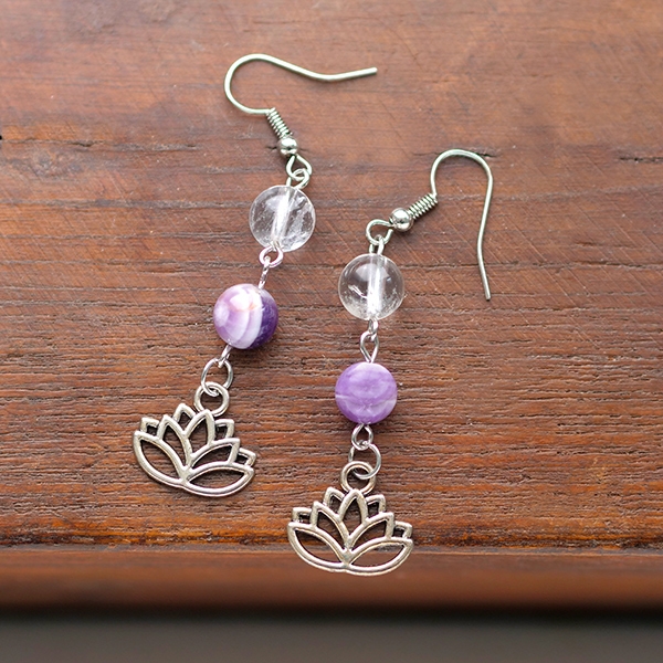 Lotus earrings Améthyste & crystal stones