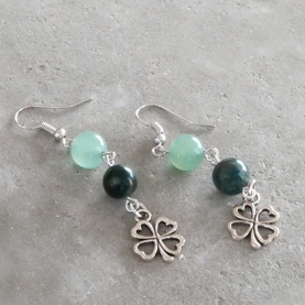 Boucles d'oreilles trèfle Aventurine et jaspe