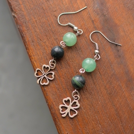 Boucles d'oreilles trèfle Aventurine et jaspe